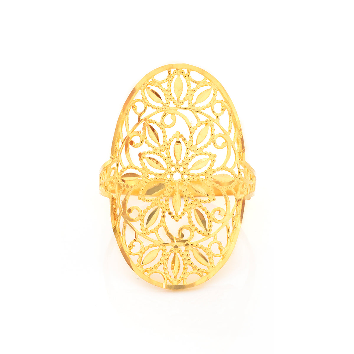22K Gold Oval Scroll Flower Ring - Zero making charge