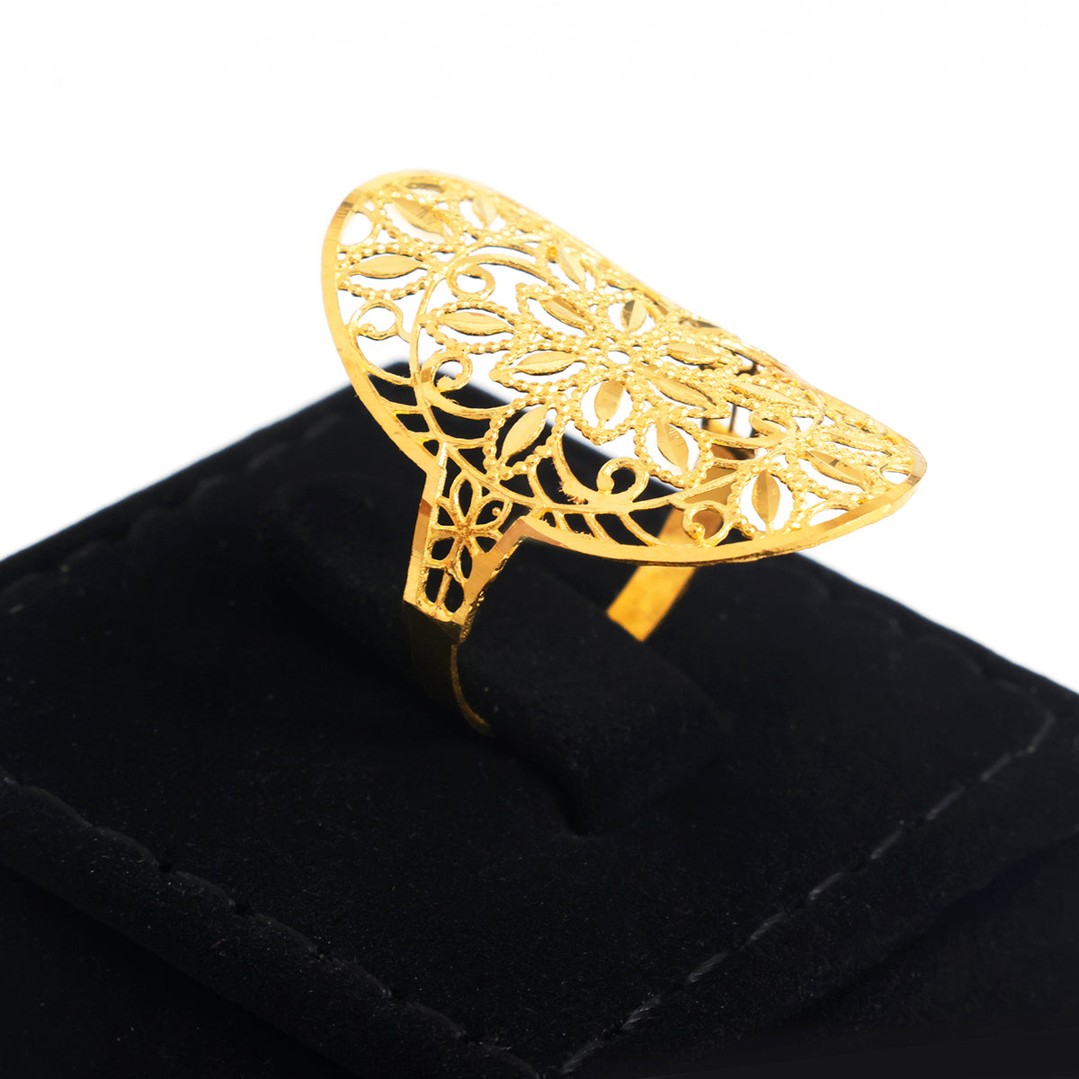 22K Gold Oval Scroll Flower Ring - Zero making charge