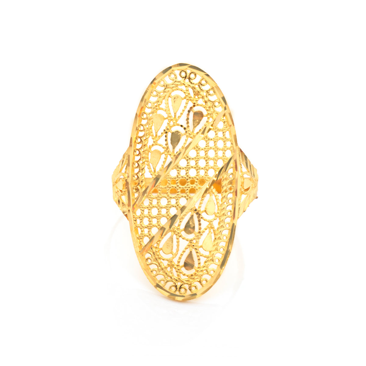 22K Gold Dotted Diagonal Teardrop Ring - Zero making charge