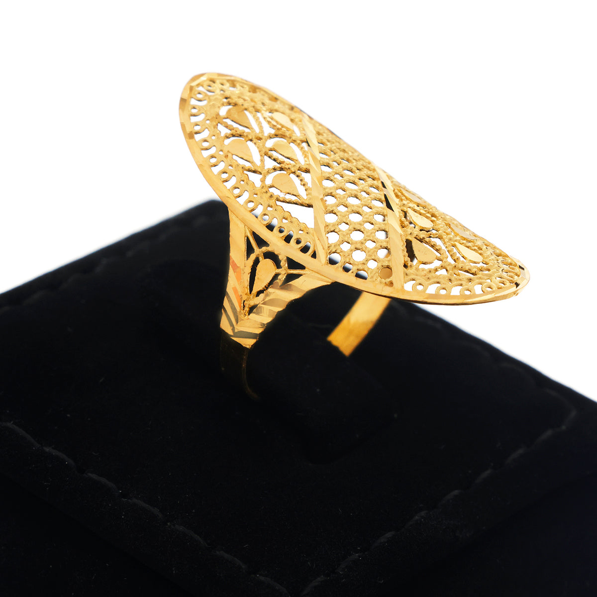 22K Gold Dotted Diagonal Teardrop Ring - Zero making charge