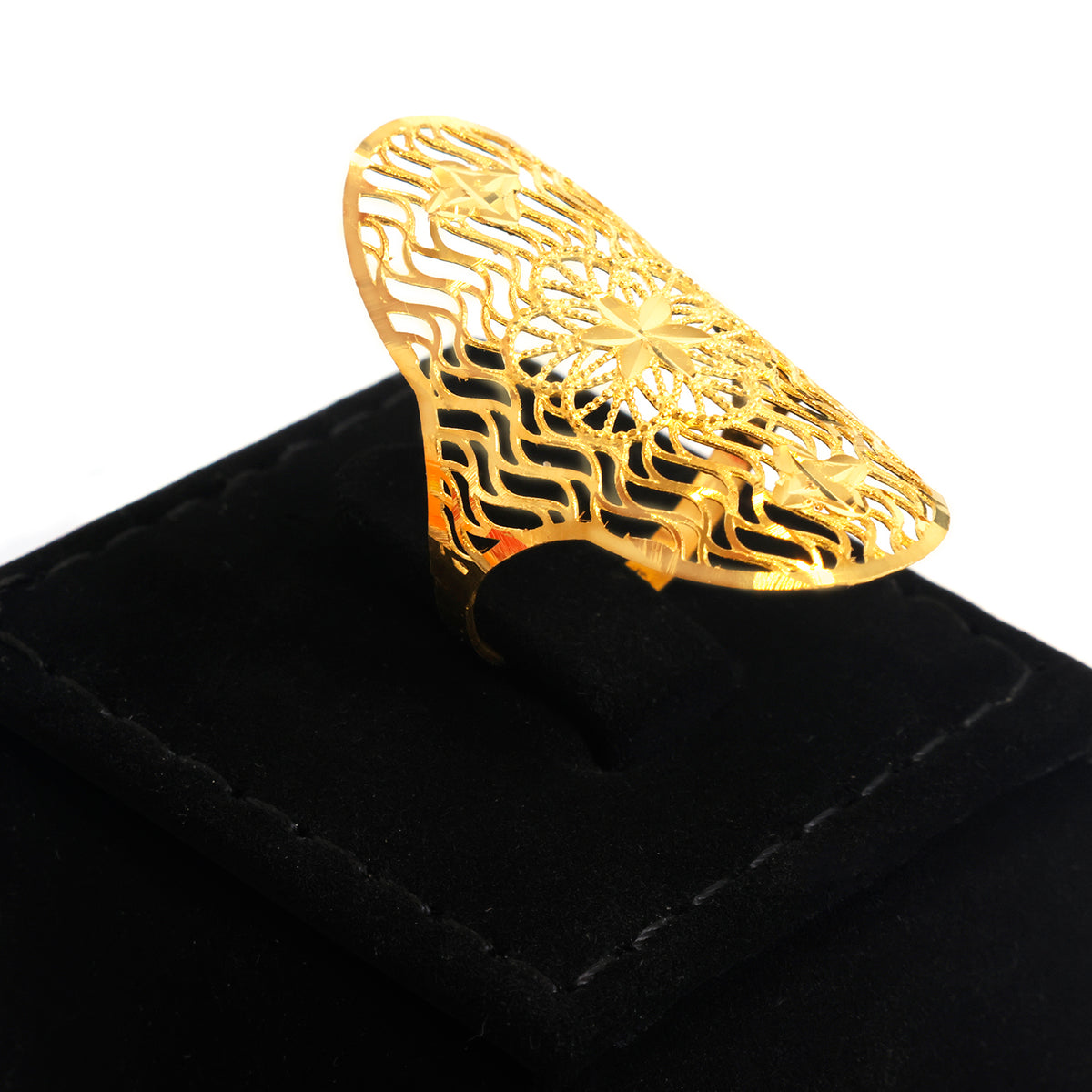 22K Gold Wavy Star Medallion Ring - Zero making charge