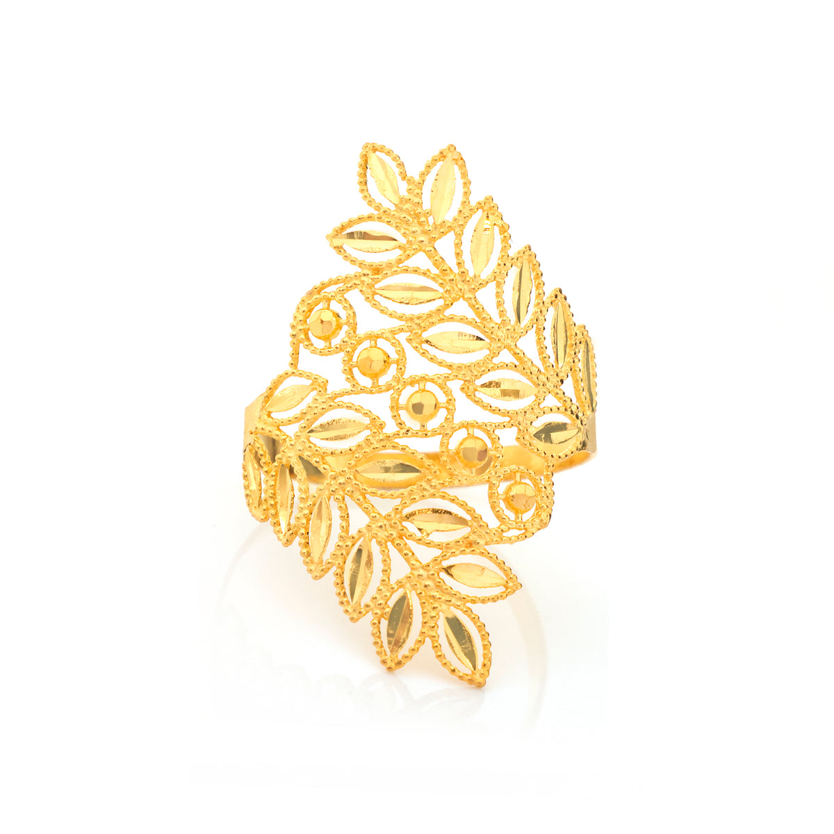 22K Gold Layered Leaf Spray Bead Ring - Zero making charge