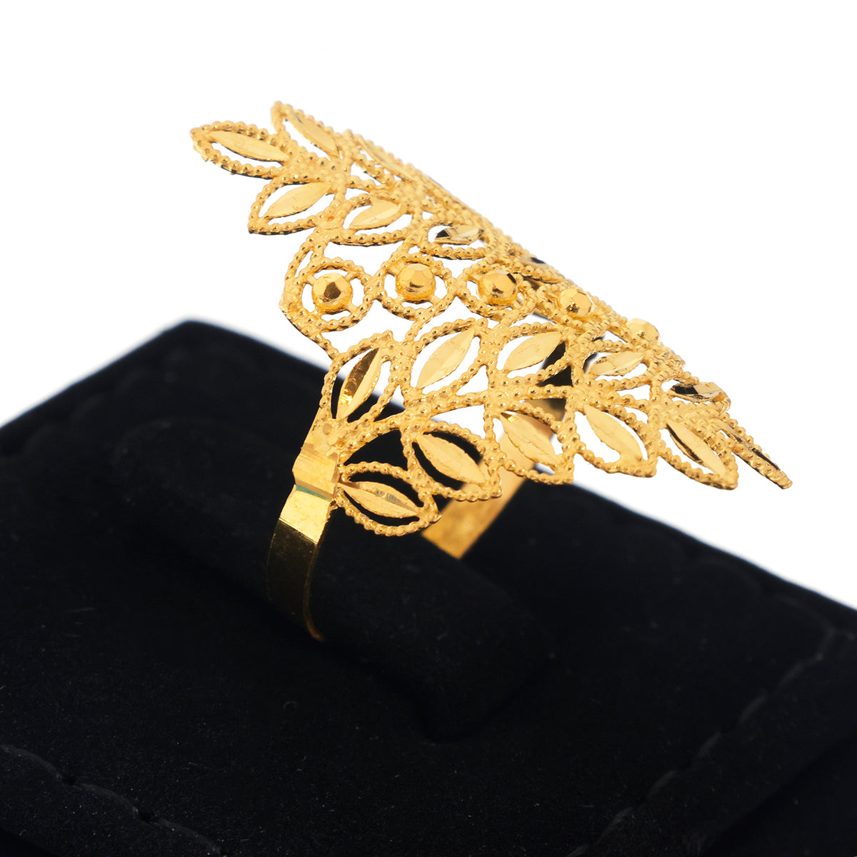 22K Gold Layered Leaf Spray Bead Ring - Zero making charge