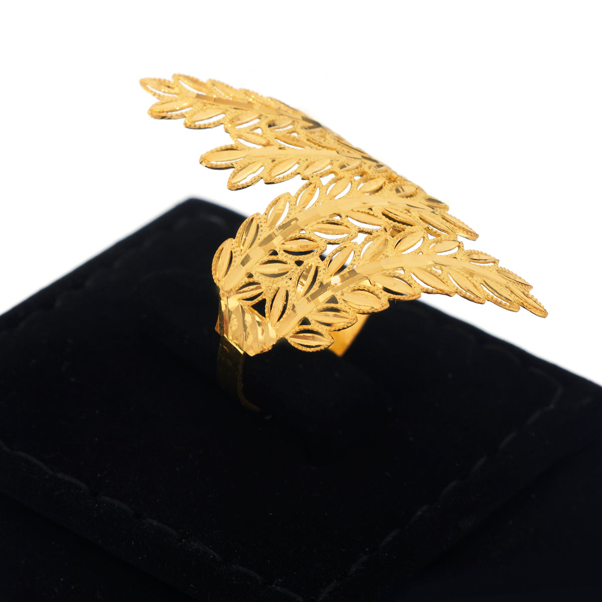 22K Gold Layered Fern Leaf Wrap Ring - Zero making charge