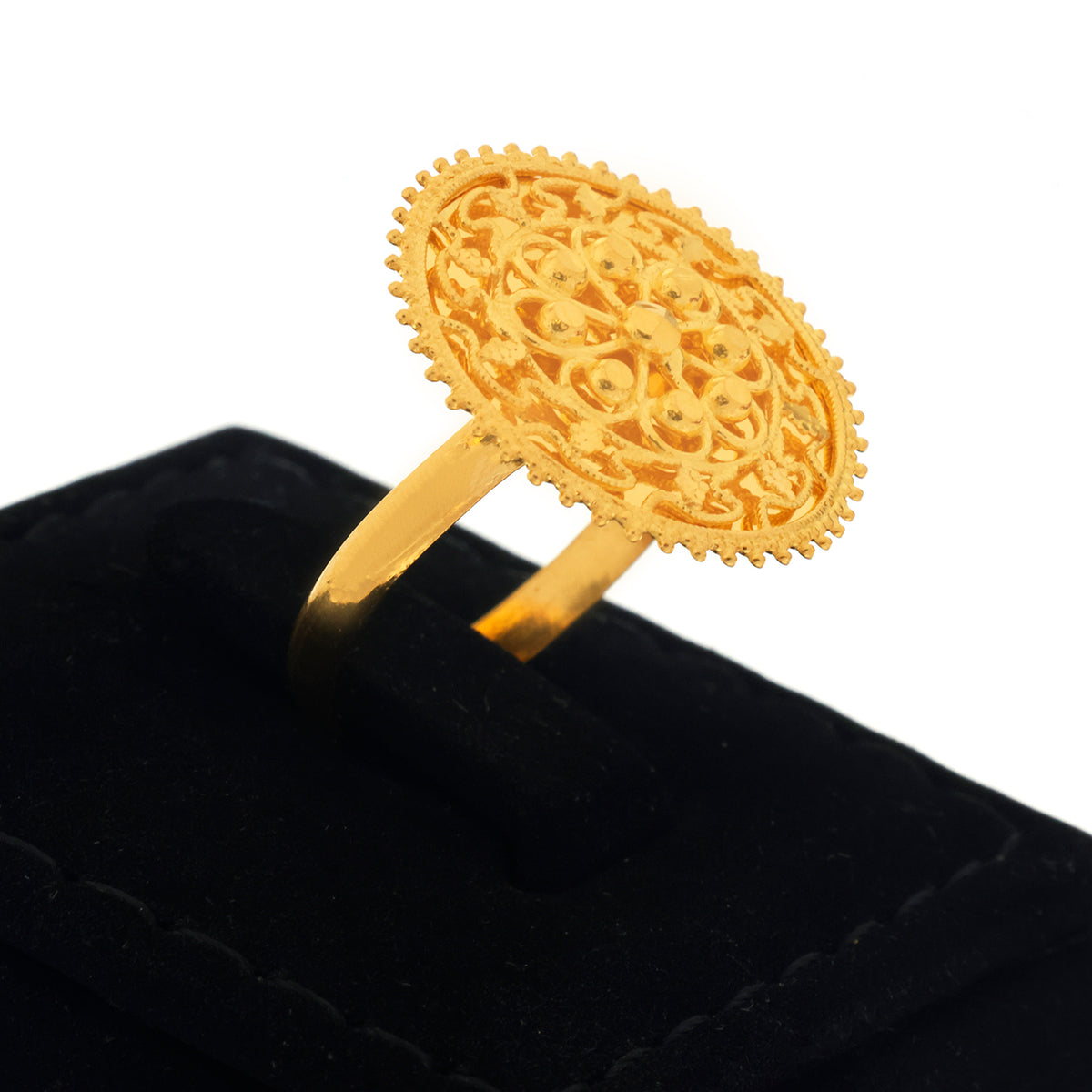 21K Gold Large Filigree Medallion Disc Ring - Zero making charge