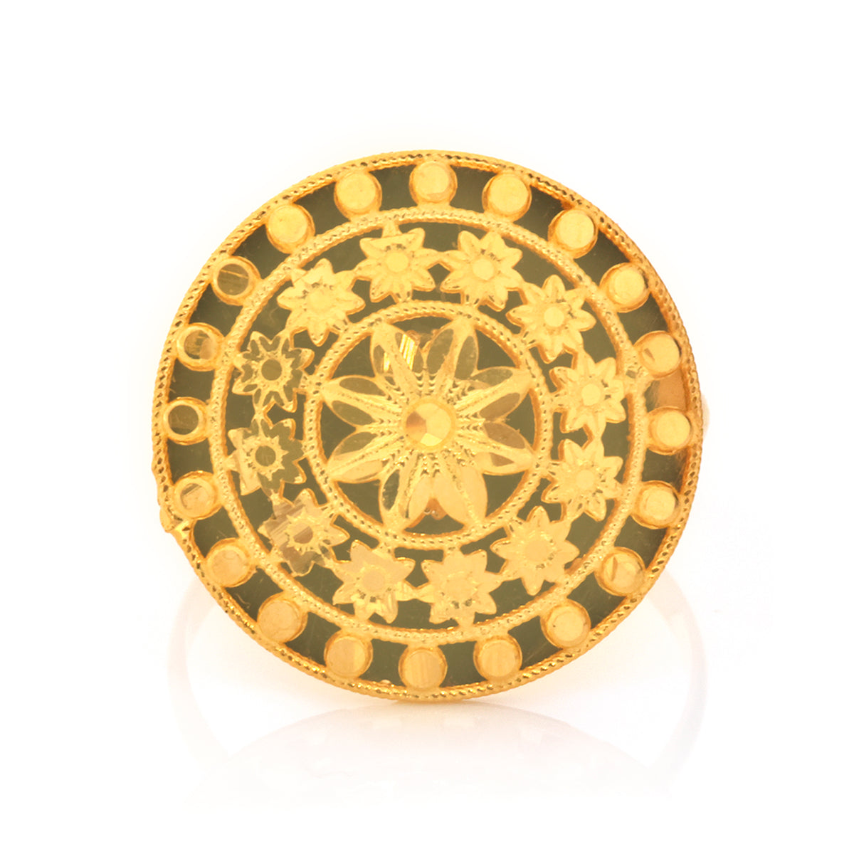 21K Gold Circular Floral Medallion Cocktail Ring - Zero making charge