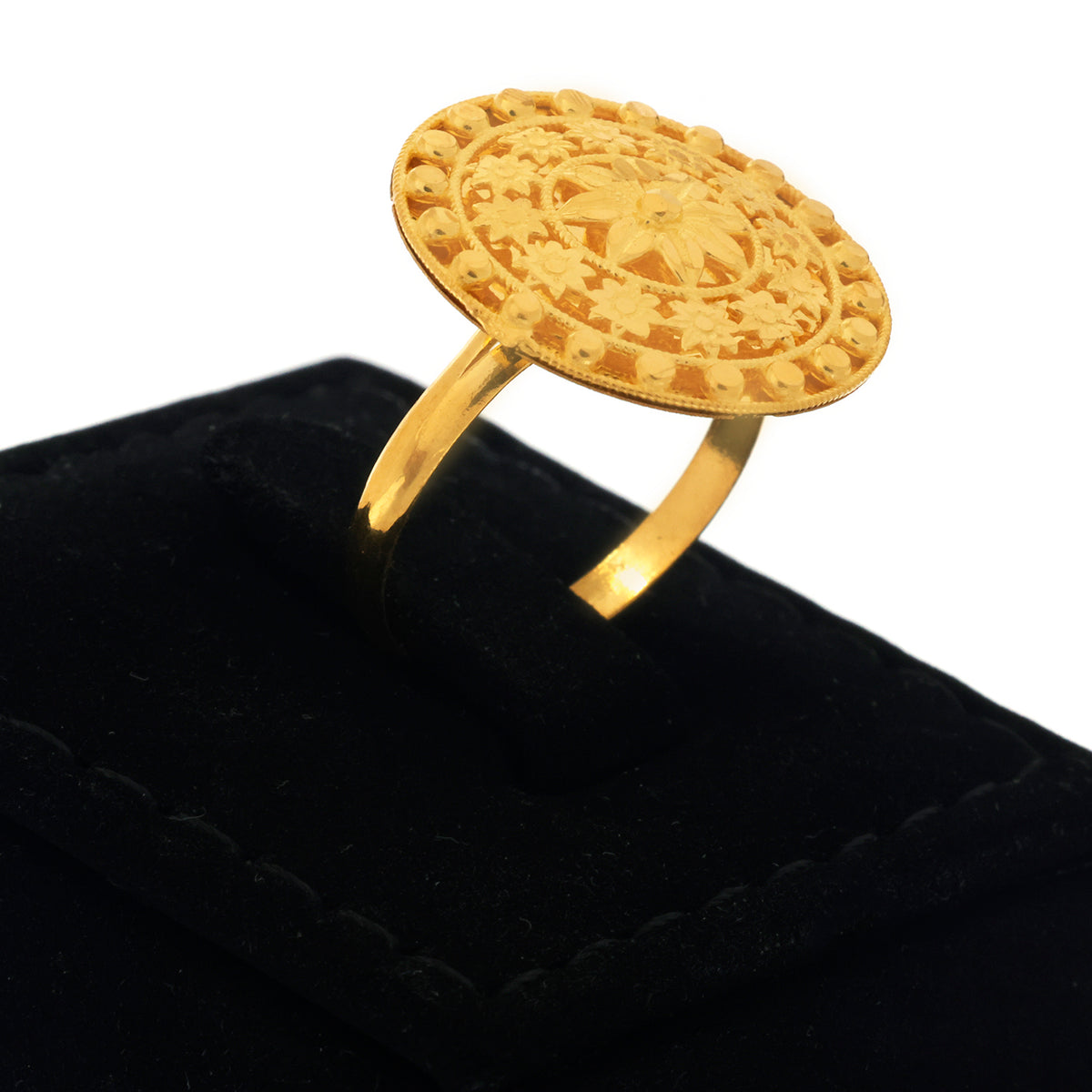 21K Gold Circular Floral Medallion Cocktail Ring - Zero making charge