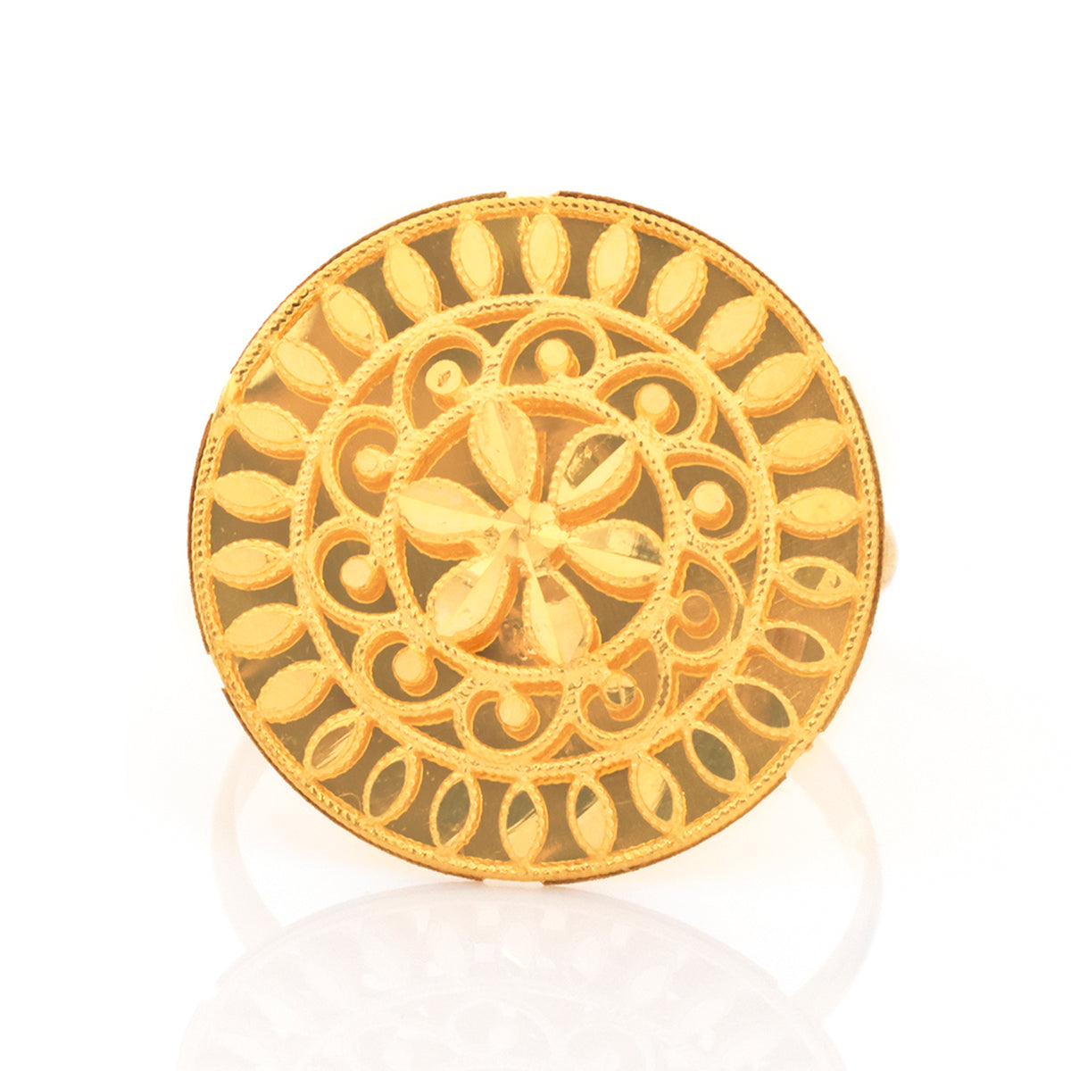 21K Gold Openwork Floral Medallion Dome Ring - Zero making charge