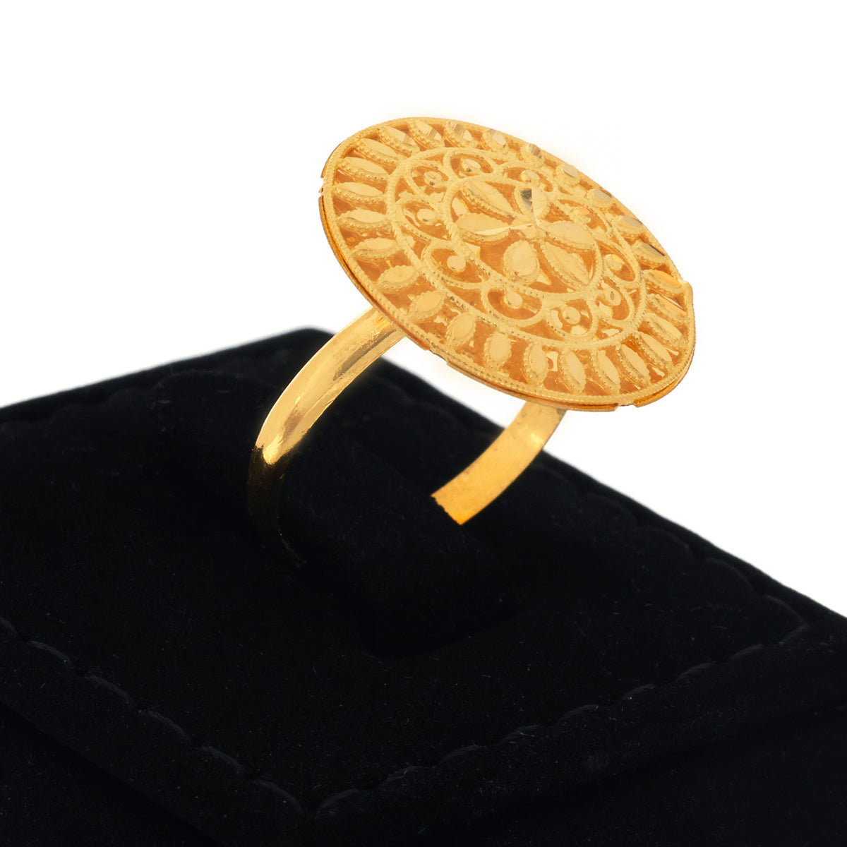 21K Gold Openwork Floral Medallion Dome Ring - Zero making charge