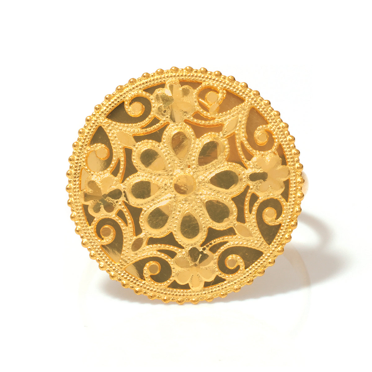 21K Gold Filigree Medallion Dome Ring - Zero making charge