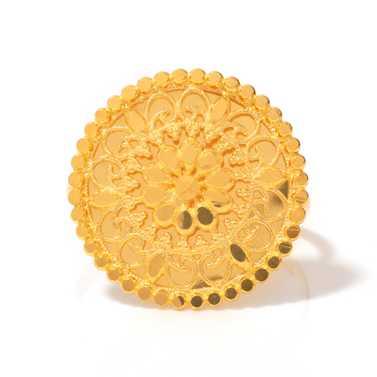 21K Gold Filigree Floral Medallion Dome Ring - Zero making charge