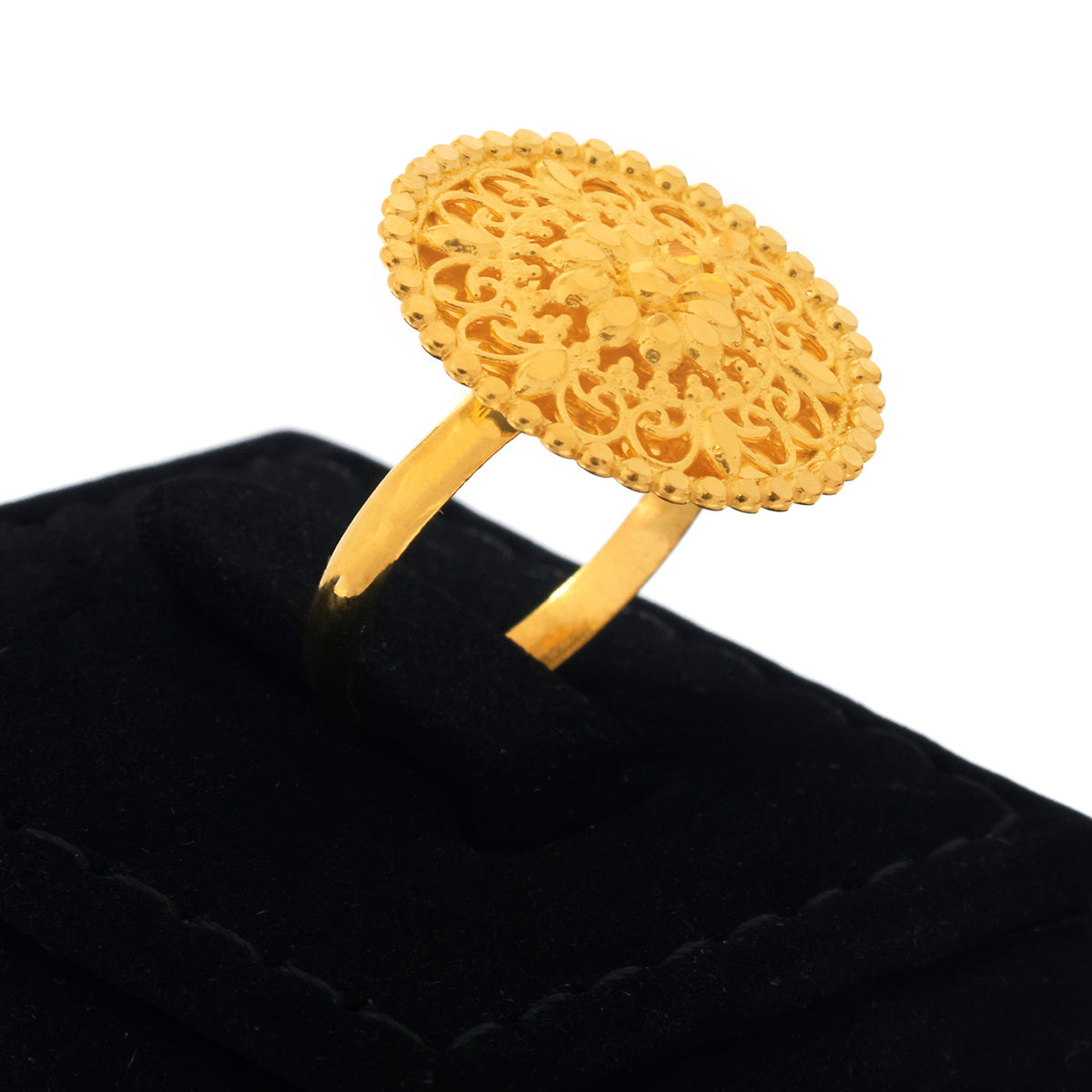 21K Gold Filigree Floral Medallion Dome Ring - Zero making charge