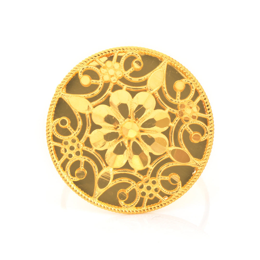 21K Gold Ring – Floral Rosette Scrollwork – Zero Making Charge