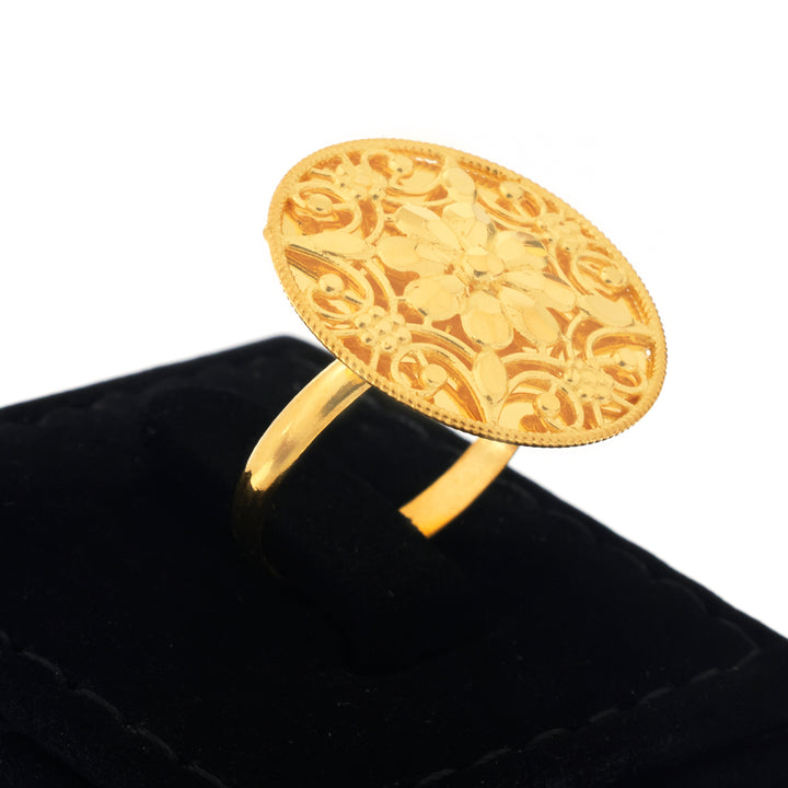 21K Gold Ring – Floral Rosette Scrollwork – Zero Making Charge