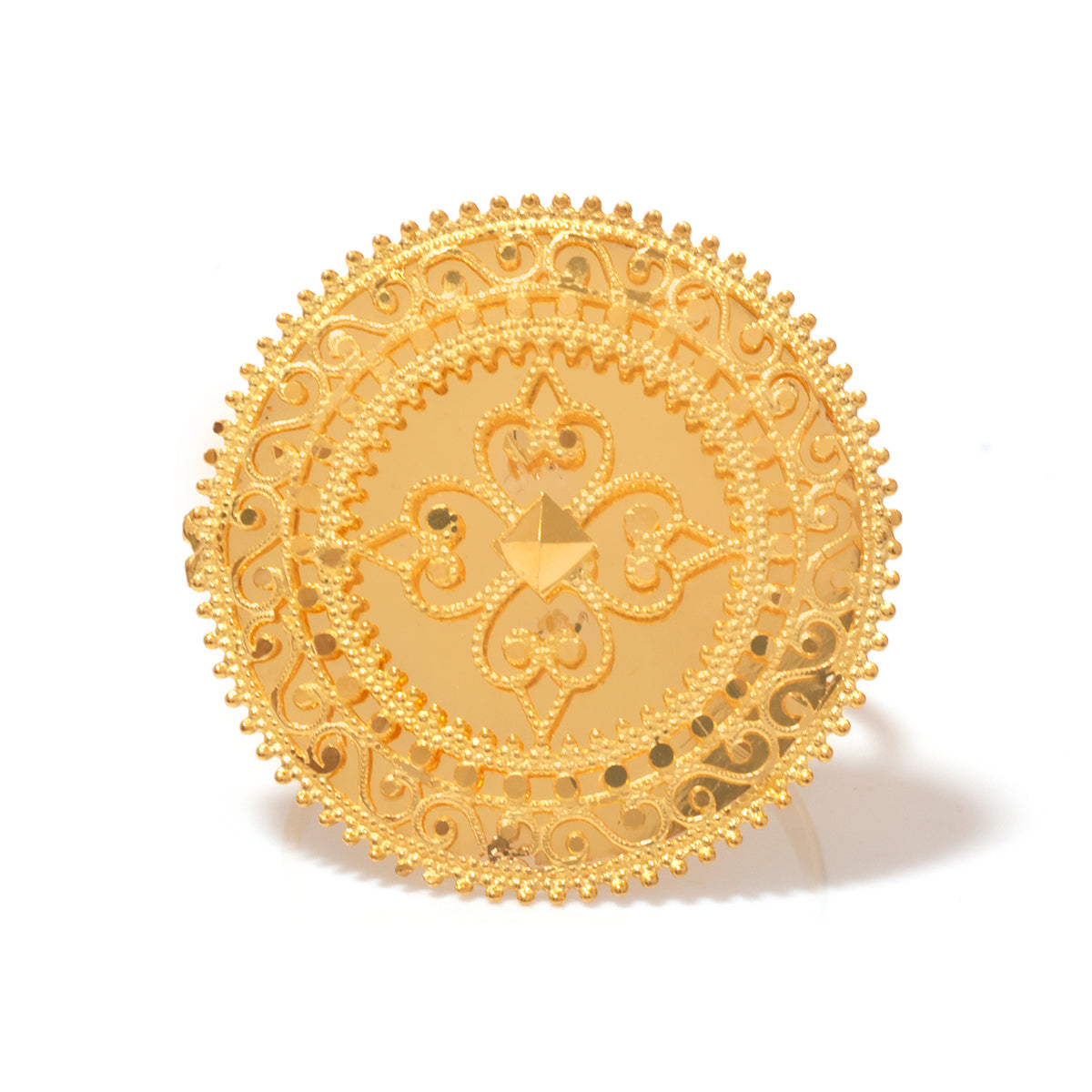 21K Gold Filigree Medallion Cocktail Ring - Zero making charge