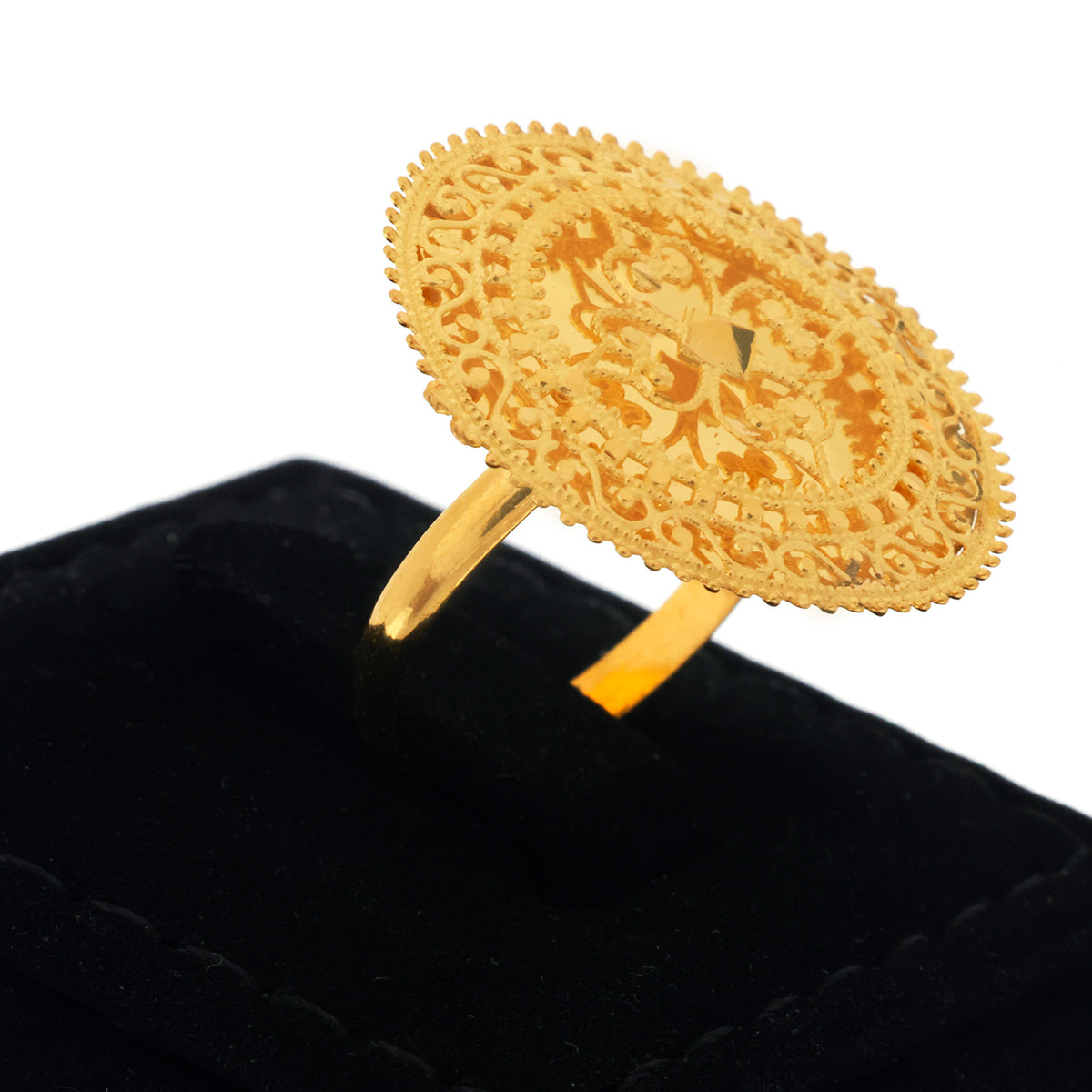 21K Gold Filigree Medallion Cocktail Ring - Zero making charge