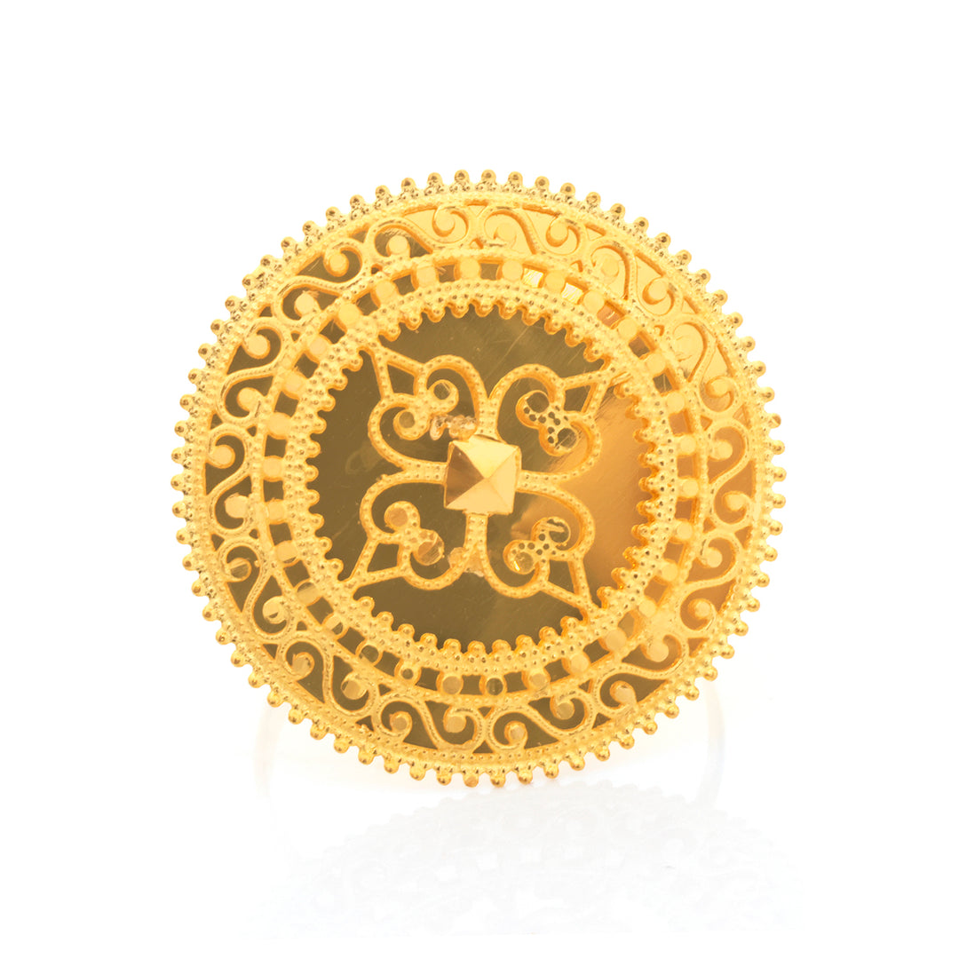 21K Gold Ring – Ornate Scrollwork Medallion – Zero Making Charge