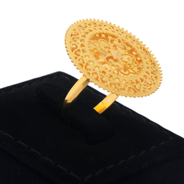 21K Gold Ring – Ornate Scrollwork Medallion – Zero Making Charge