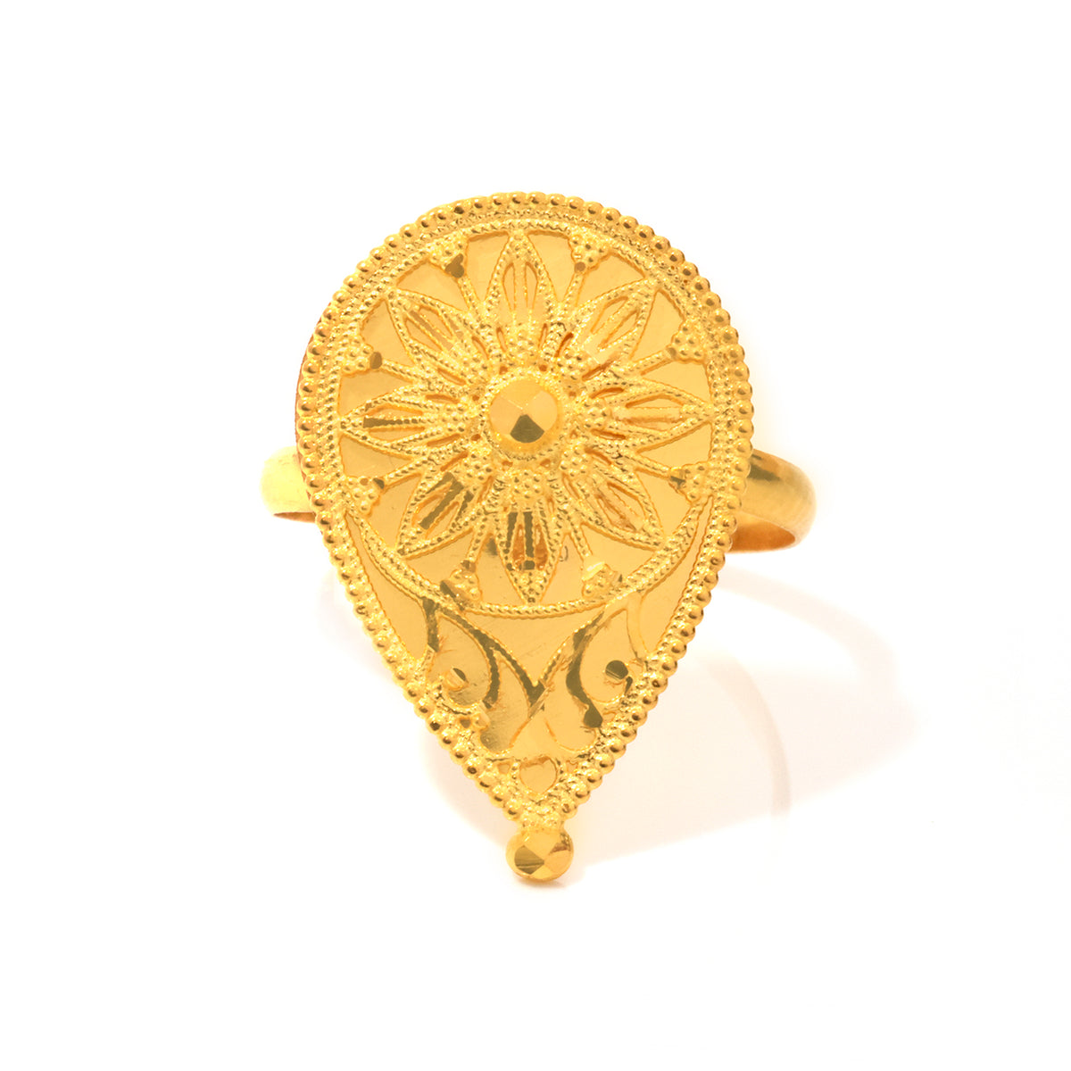 21K Gold Filigree Floral Teardrop Statement Ring - Zero making charge