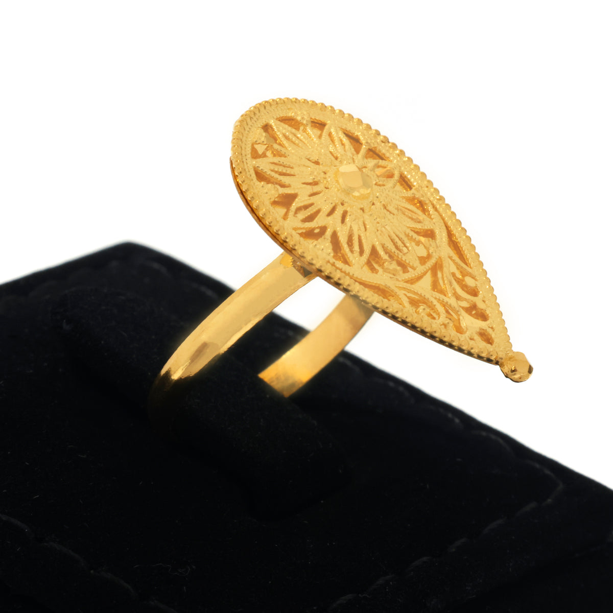 21K Gold Filigree Floral Teardrop Statement Ring - Zero making charge