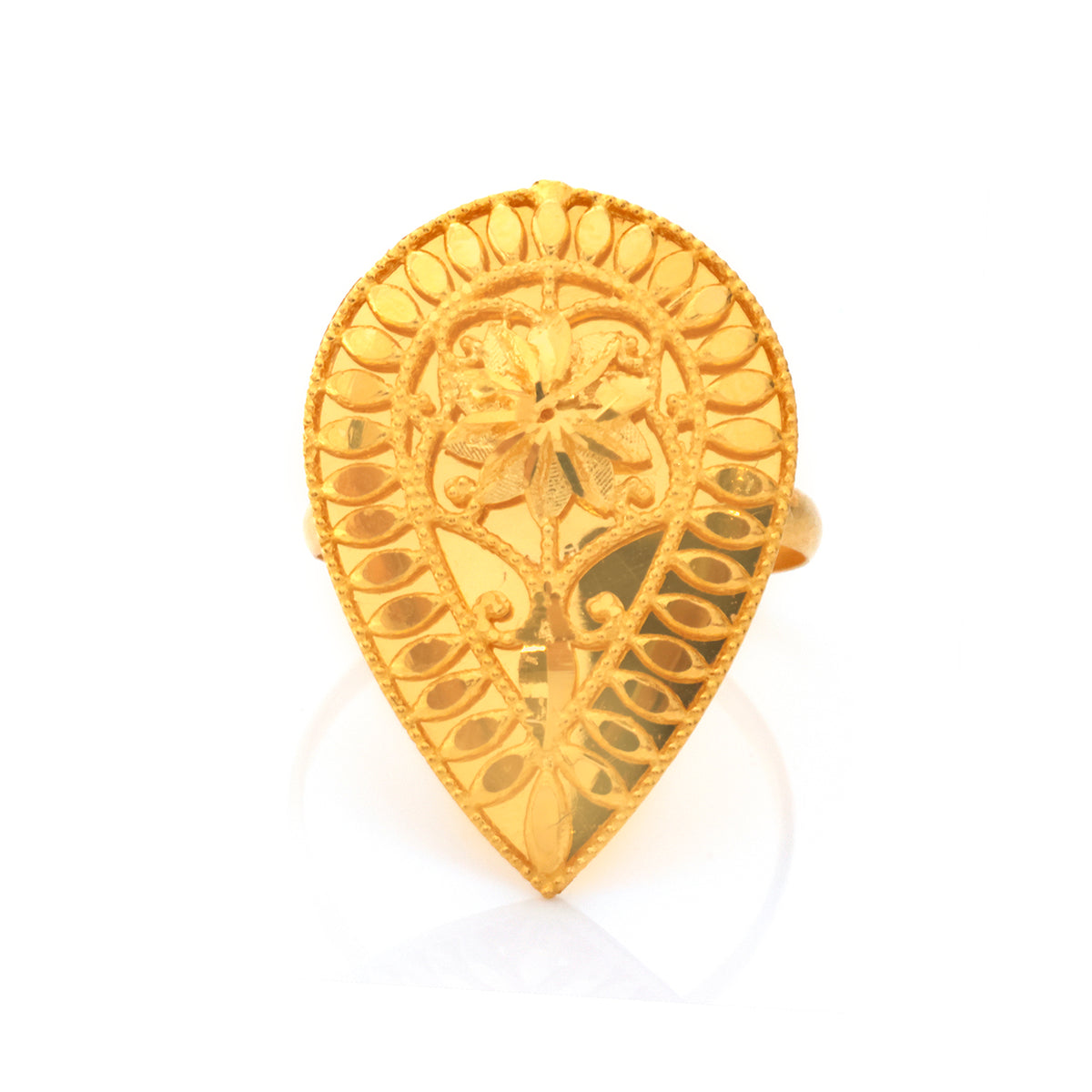 21K Gold Filigree Floral Teardrop Statement Ring - Zero making charge