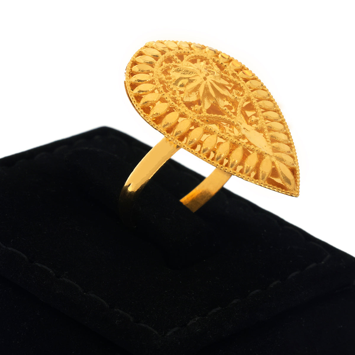 21K Gold Filigree Floral Teardrop Statement Ring - Zero making charge