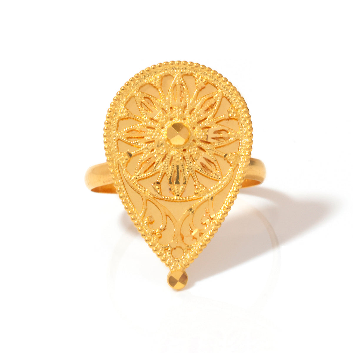 21K Gold Filigree Teardrop Floral Ring - Zero making charge