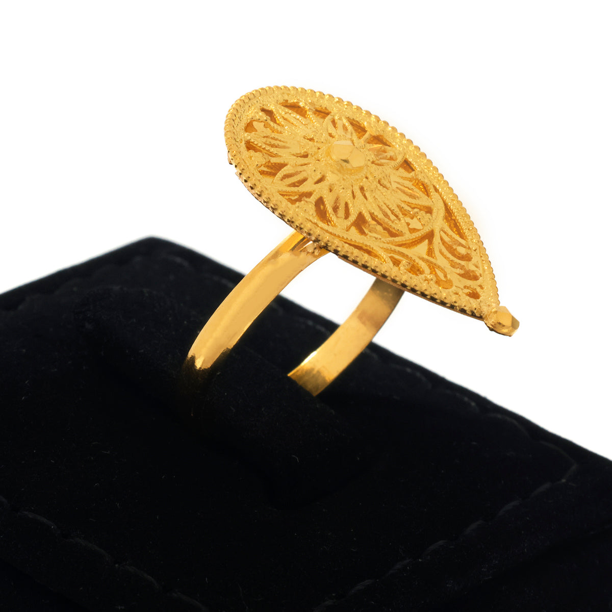 21K Gold Filigree Teardrop Floral Ring - Zero making charge