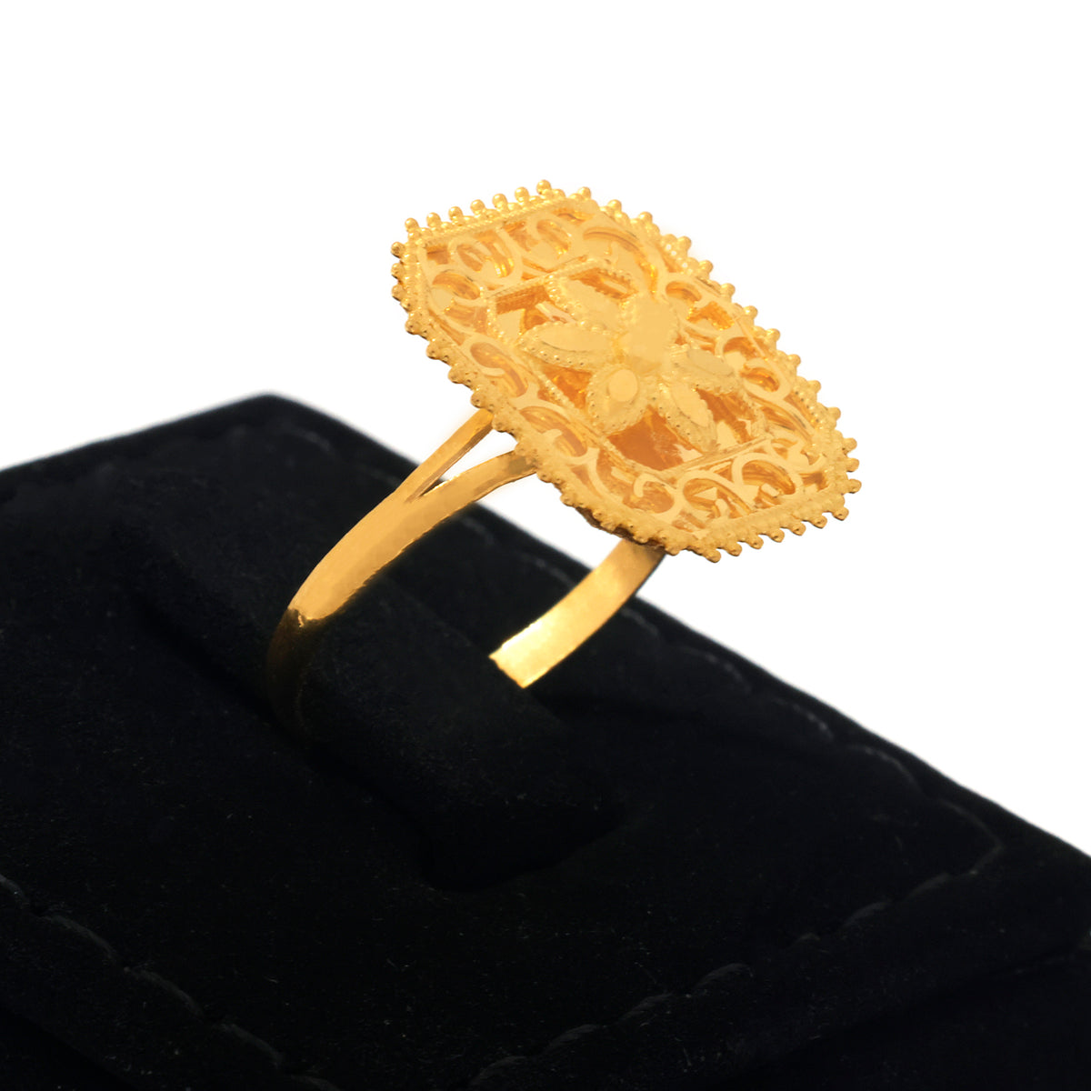 21K Gold Square Filigree Floral Motif Ring - Zero making charge