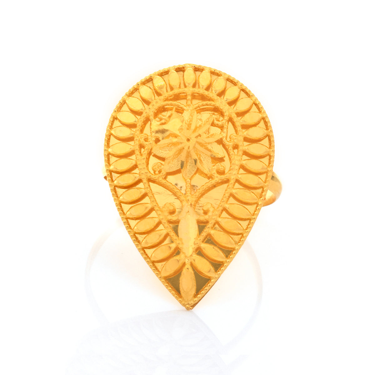 21K Gold Teardrop Filigree Floral Statement Ring - Zero making charge