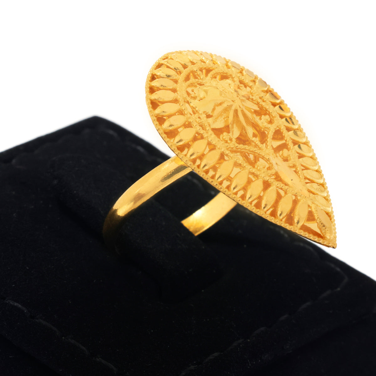 21K Gold Teardrop Filigree Floral Statement Ring - Zero making charge