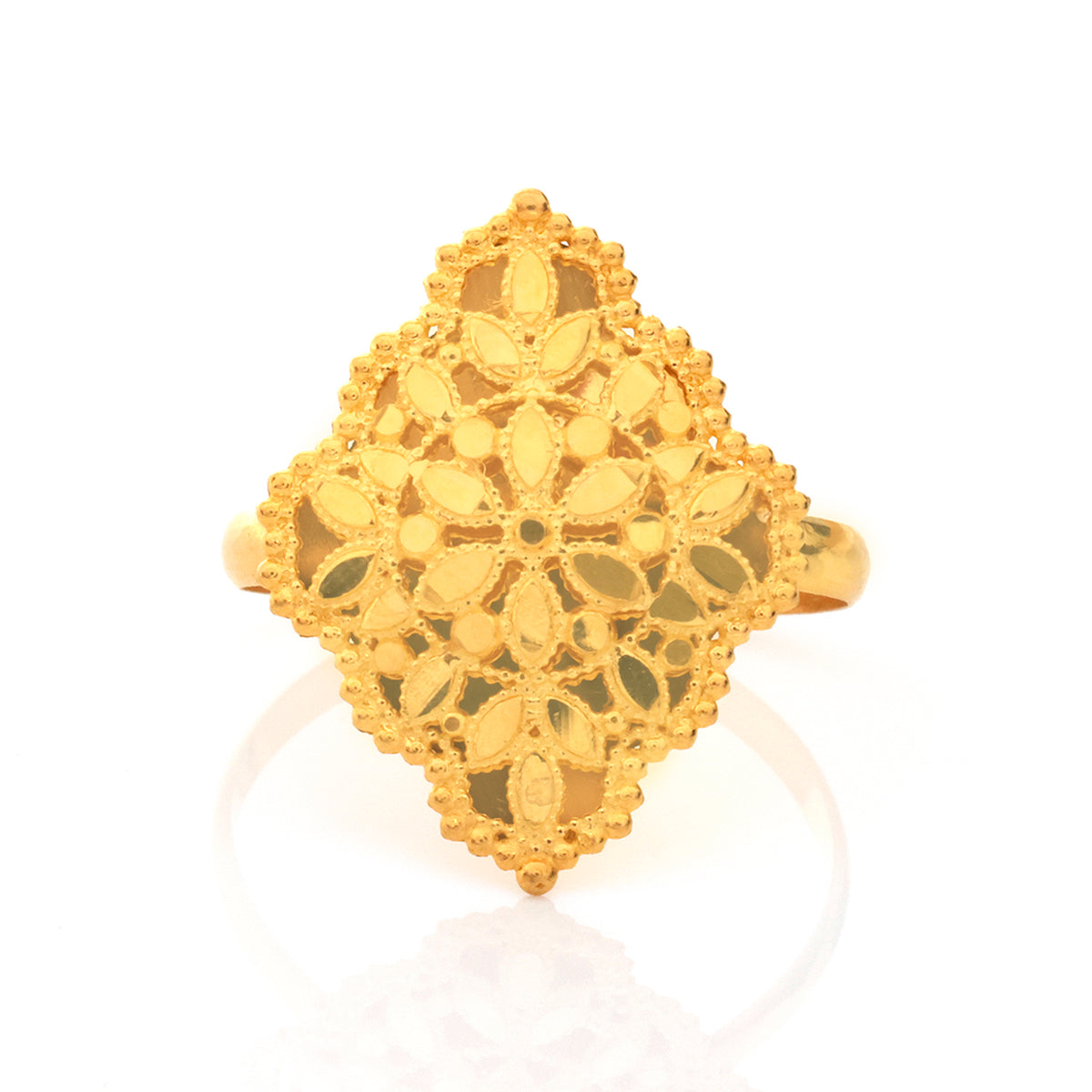 21K Gold Diamond-Shape Filigree Floral Ring - Zero making charge