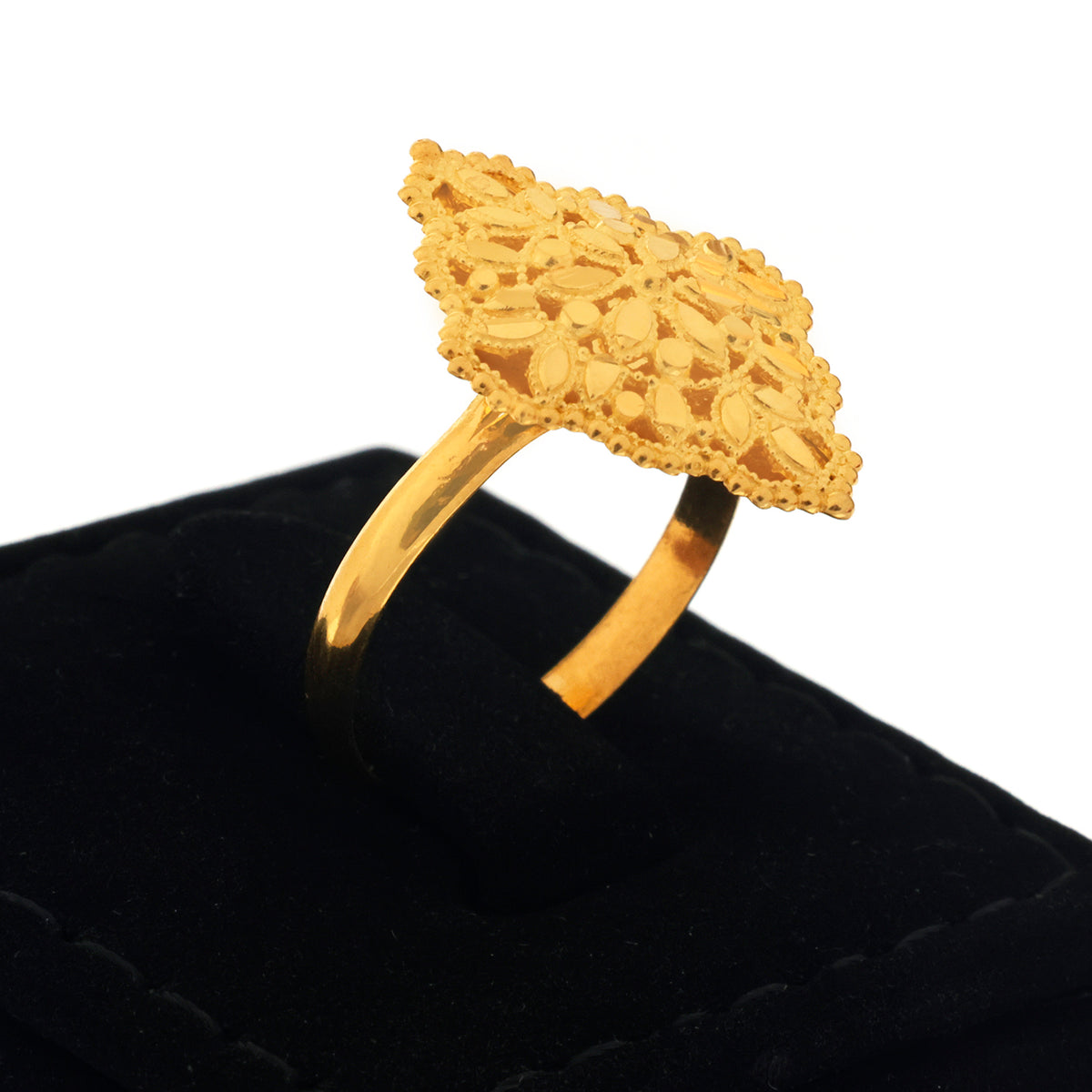 21K Gold Diamond-Shape Filigree Floral Ring - Zero making charge