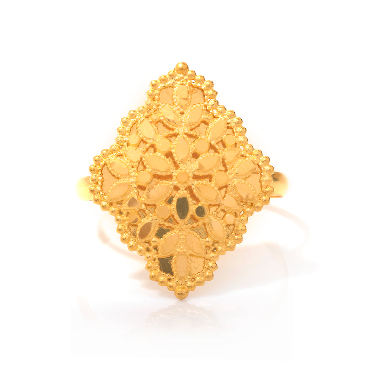 21K Gold Diamond-Shape Filigree Floral Ring - Zero making charge