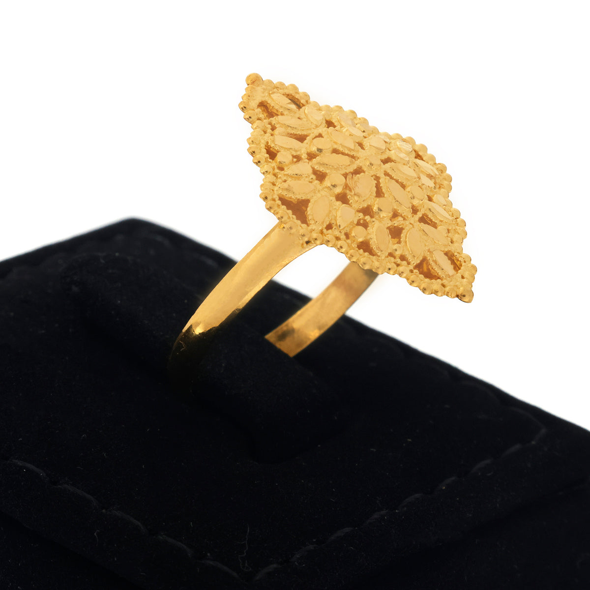 21K Gold Diamond-Shape Filigree Floral Ring - Zero making charge