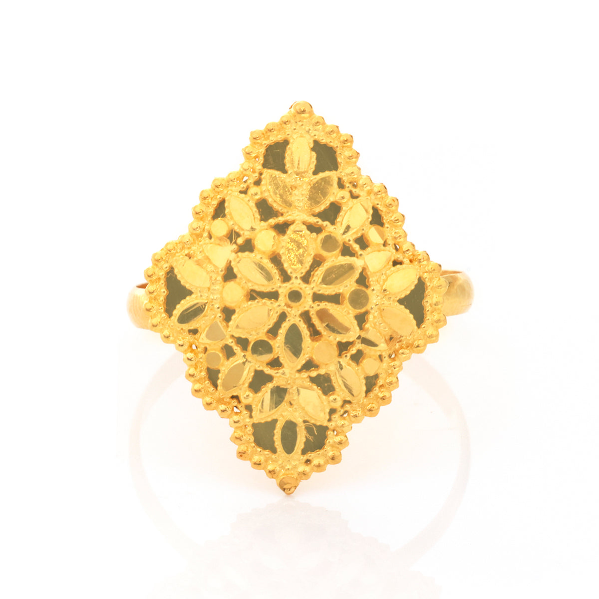 21K Gold Diamond-Shape Filigree Lace Ring - Zero making charge