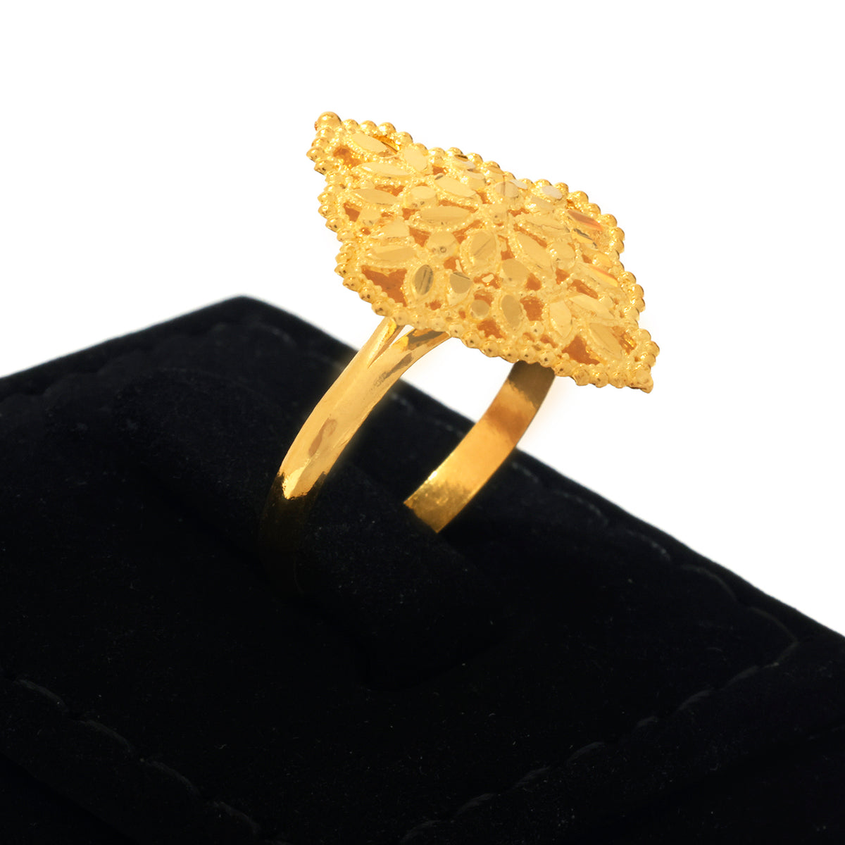 21K Gold Diamond-Shape Filigree Lace Ring - Zero making charge