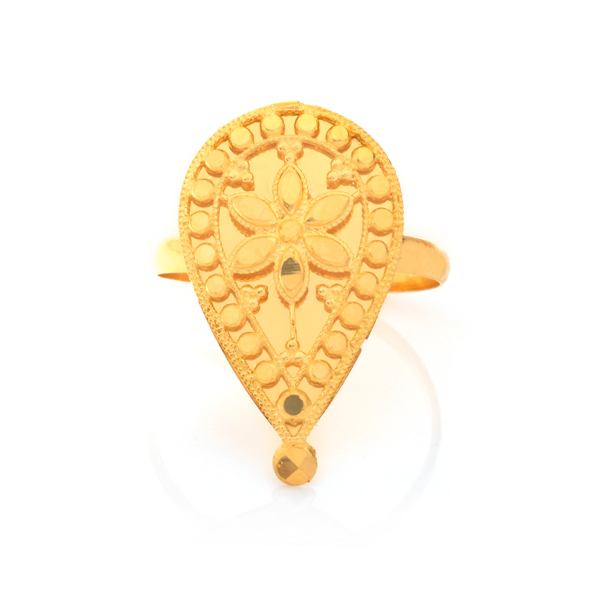 21K Gold Teardrop Filigree Bead Motif Ring - Zero making charge