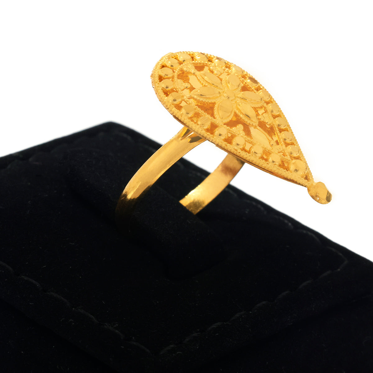 21K Gold Teardrop Filigree Bead Motif Ring - Zero making charge
