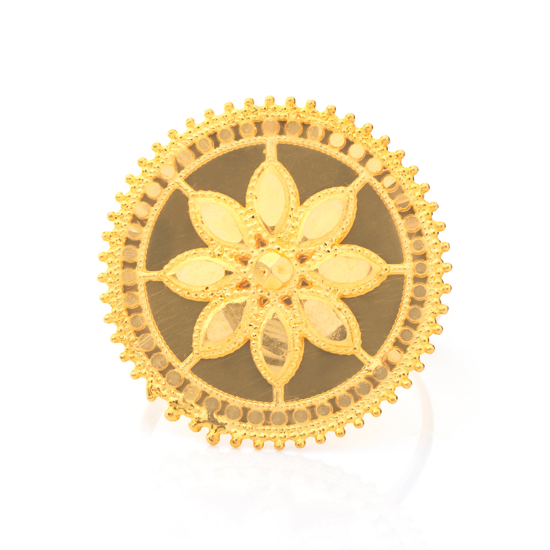 21K Gold Ring – Six-Petal Openwork Bloom – Zero Making Charge