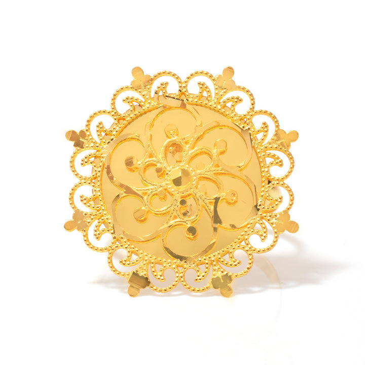 21K Gold Ring – Scalloped Scrollwork Disc – Zero Making Charge