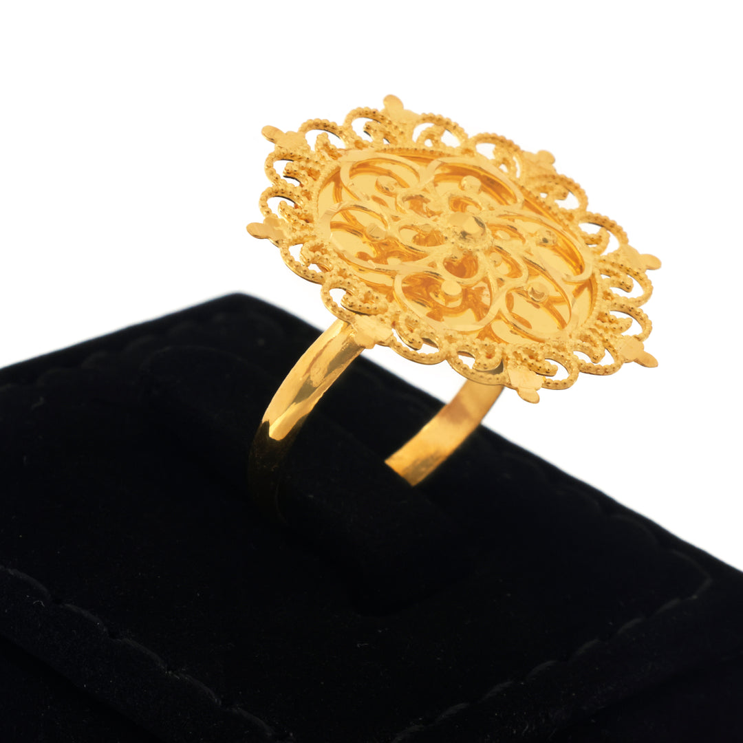 21K Gold Ring – Scalloped Scrollwork Disc – Zero Making Charge
