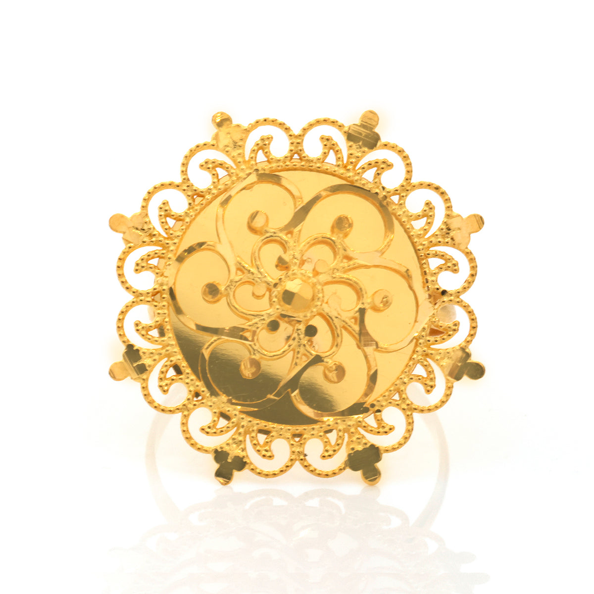 21K Gold Filigree Lace Border Scroll Ring - Zero making charge