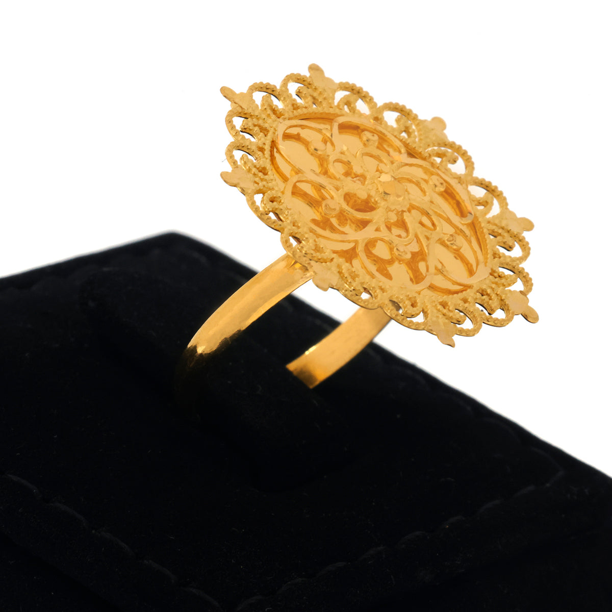 21K Gold Filigree Lace Border Scroll Ring - Zero making charge