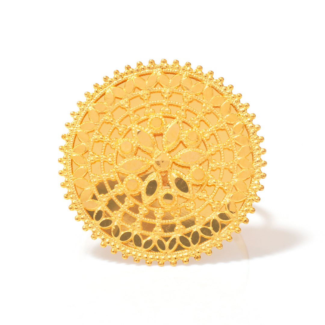21K Gold Ring – Fan Lattice Medallion – Zero Making Charge