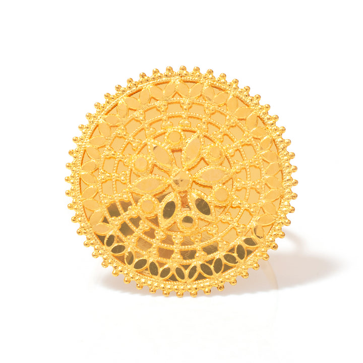 21K Gold Ring – Fan Lattice Medallion – Zero Making Charge