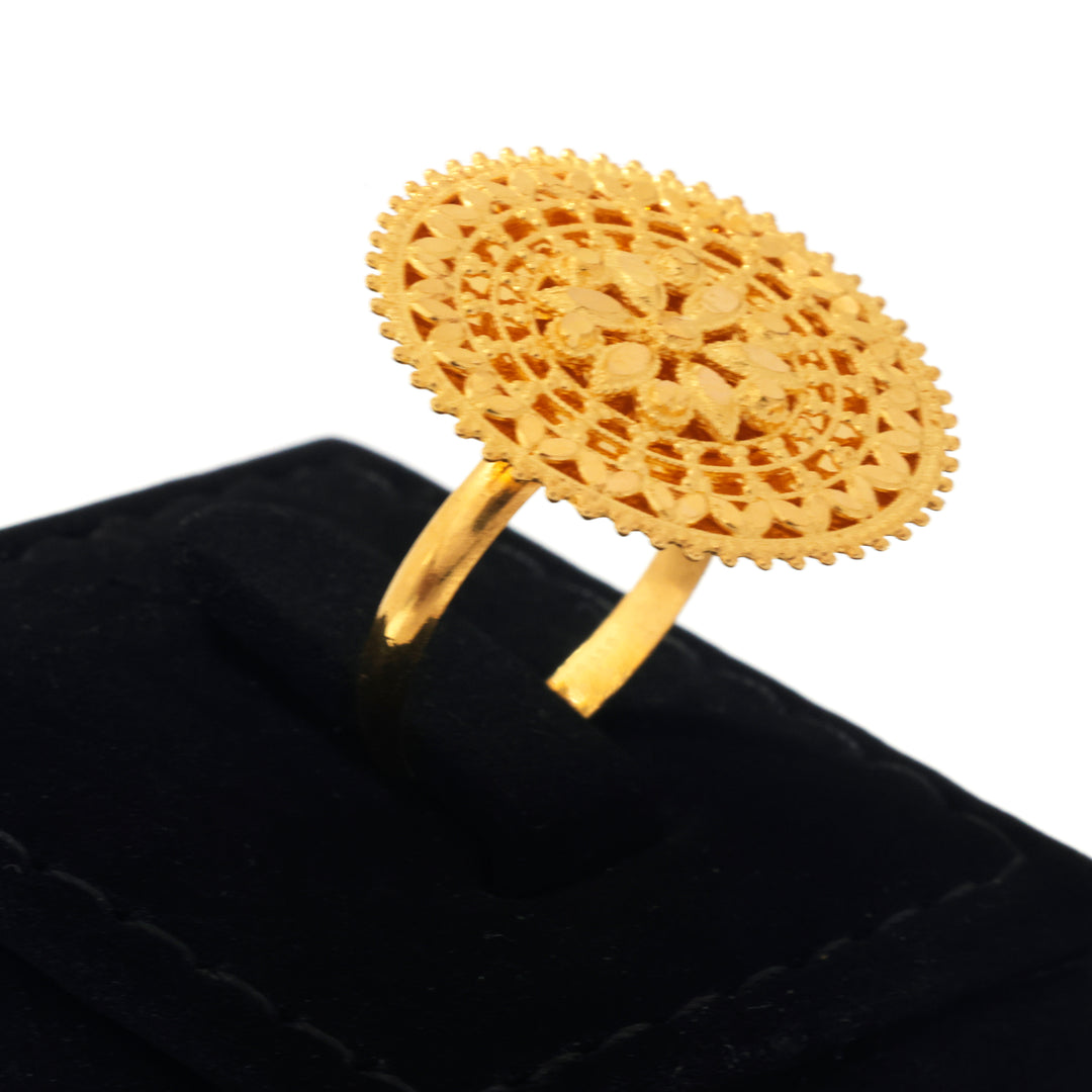 21K Gold Ring – Fan Lattice Medallion – Zero Making Charge