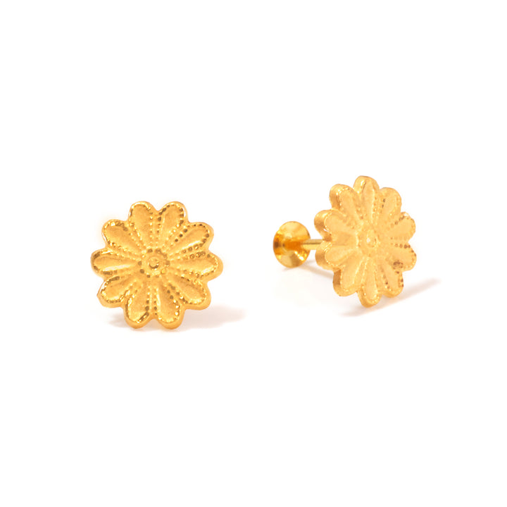 18K Gold Daisy Flower Necklace &amp; Earring Set