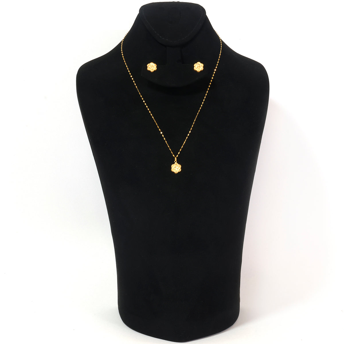 18K Gold Scalloped Flower Necklace & Earring Set
