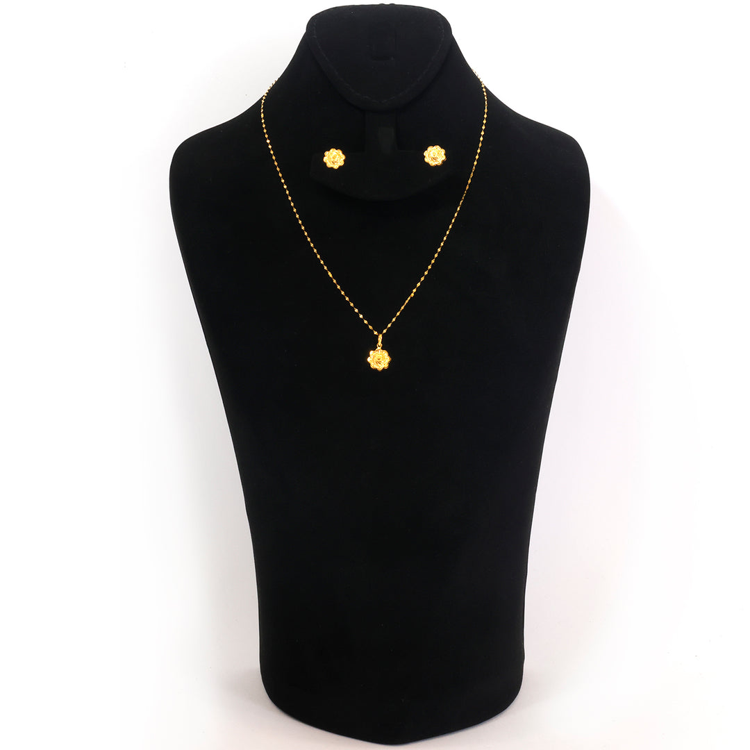 18K Gold Rose Flower Necklace &amp; Earring Set